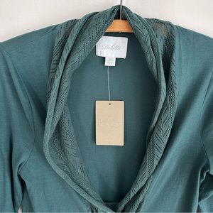 Dellata ~new~Green Lacey Cotton Knit Wrap Cardigan Top